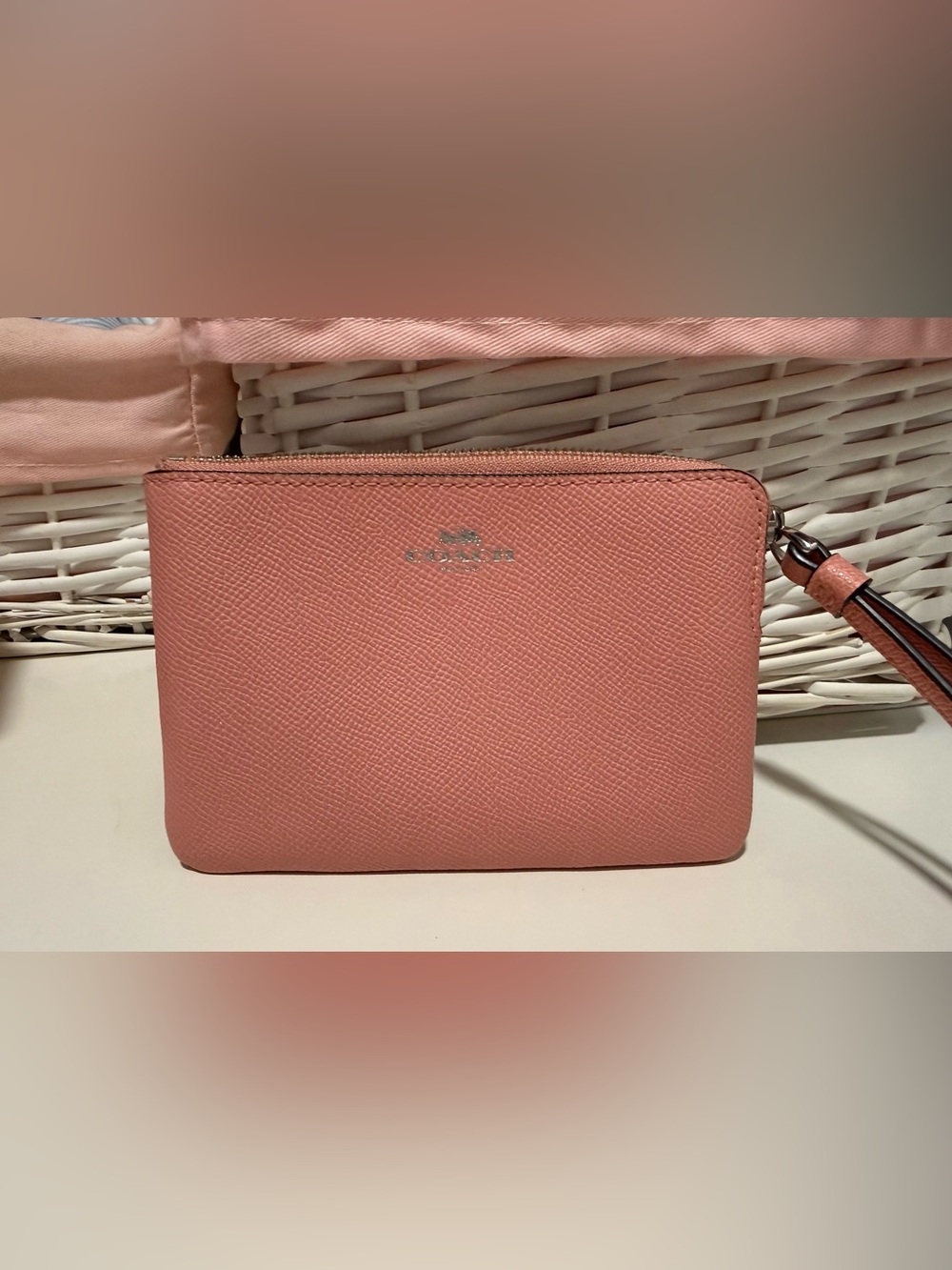 Coach Coral Pink Saffiano Zip Wristlet